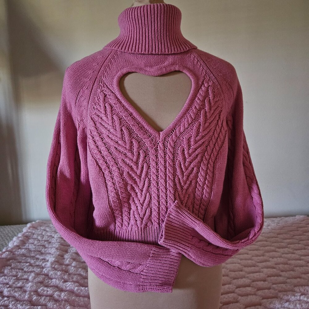 FOREVER 21 Pink Heart Cutout Turtleneck Sweater Size M